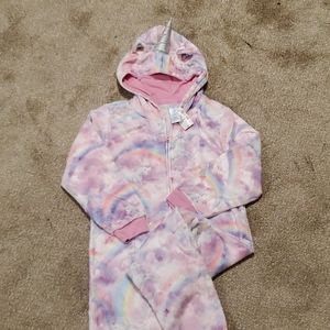 Unicorn fleece hooded one piece pajamas